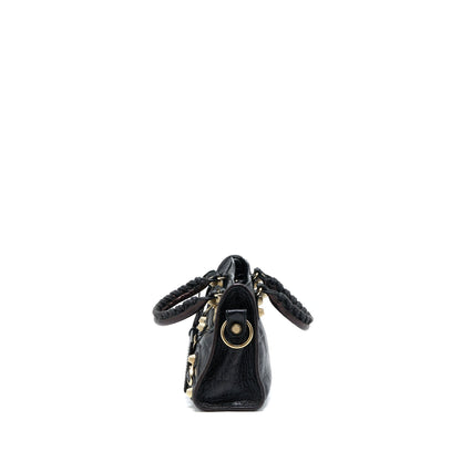 Balenciaga Mini City Crocodile-Embossed Calfskin Black