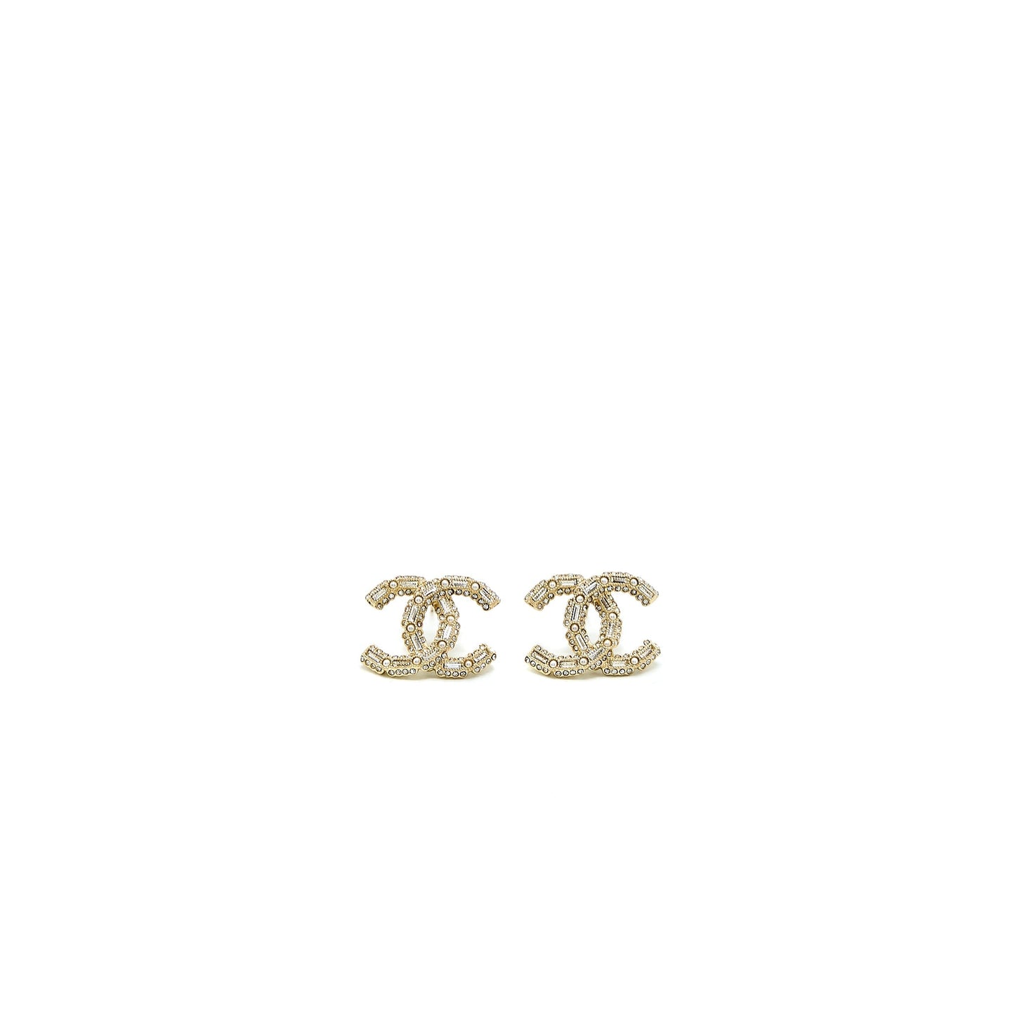 Chanel CC Logo Earring Pearl/Crystal Light Gold Tone