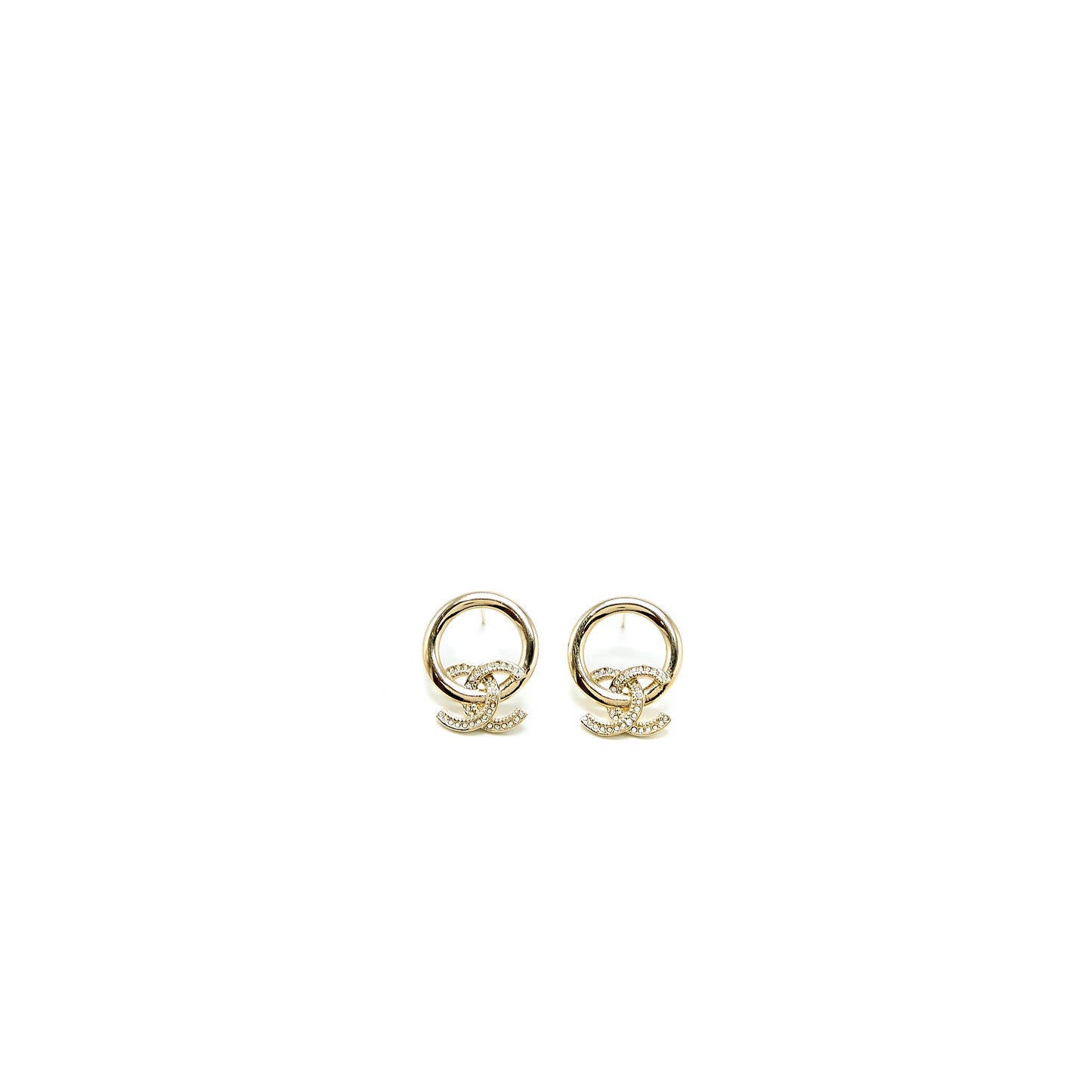 Chanel 22K Round CC Logo Earring Light Gold Tone