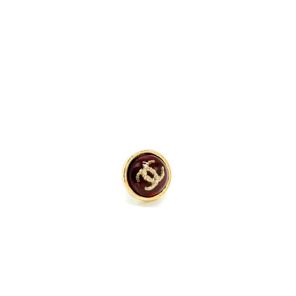 Chanel Round CC Logo Earring Red Gond Tone