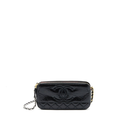 Chanel Double Zip Wallet On Chain Aged Calfskin Black Multicolour Hardware