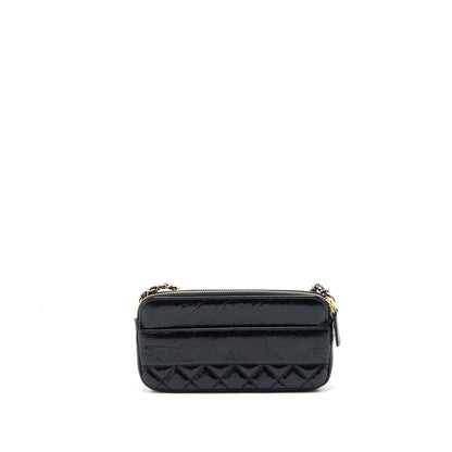 Chanel Double Zip Wallet On Chain Aged Calfskin Black Multicolour Hardware