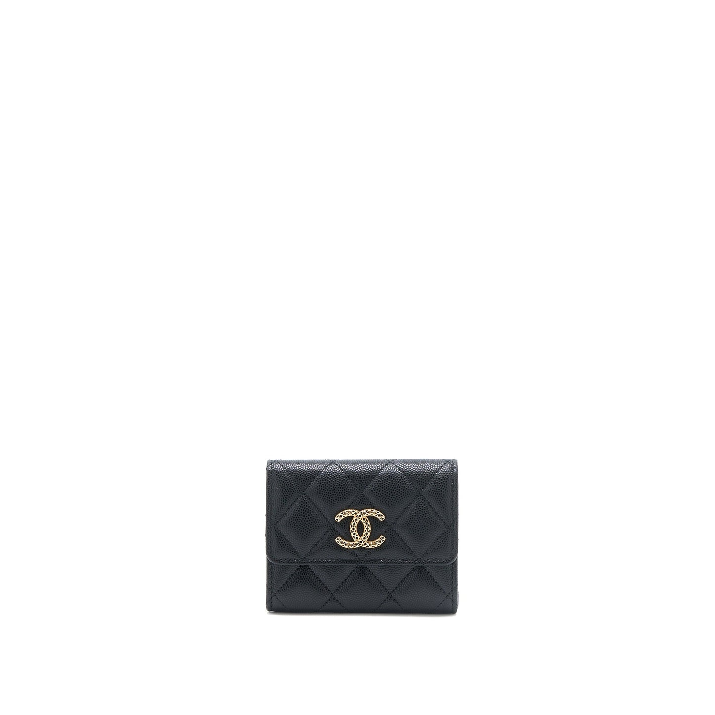 Chanel 23P Detail Logo Flap Card Holder Caviar Black LGHW (Microchip)