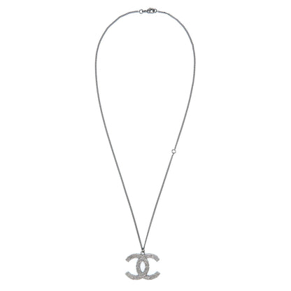Chanel Detailed CC Logo Necklace Crystal Dark Grey Tone