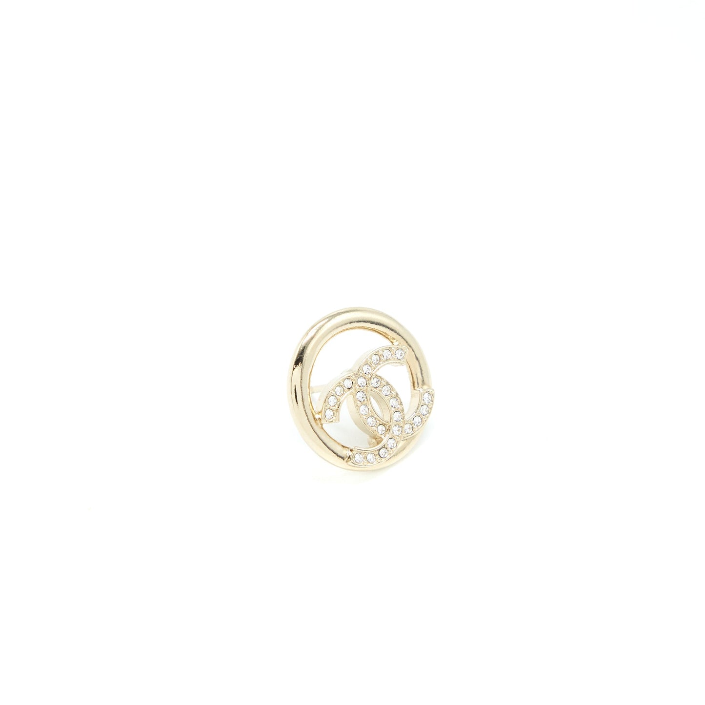 Chanel Round CC Logo Earrings Crystal Light Gold Tone