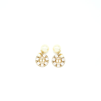 Dior Logo Dropped Earring Pearl/Crystal Gold Tone