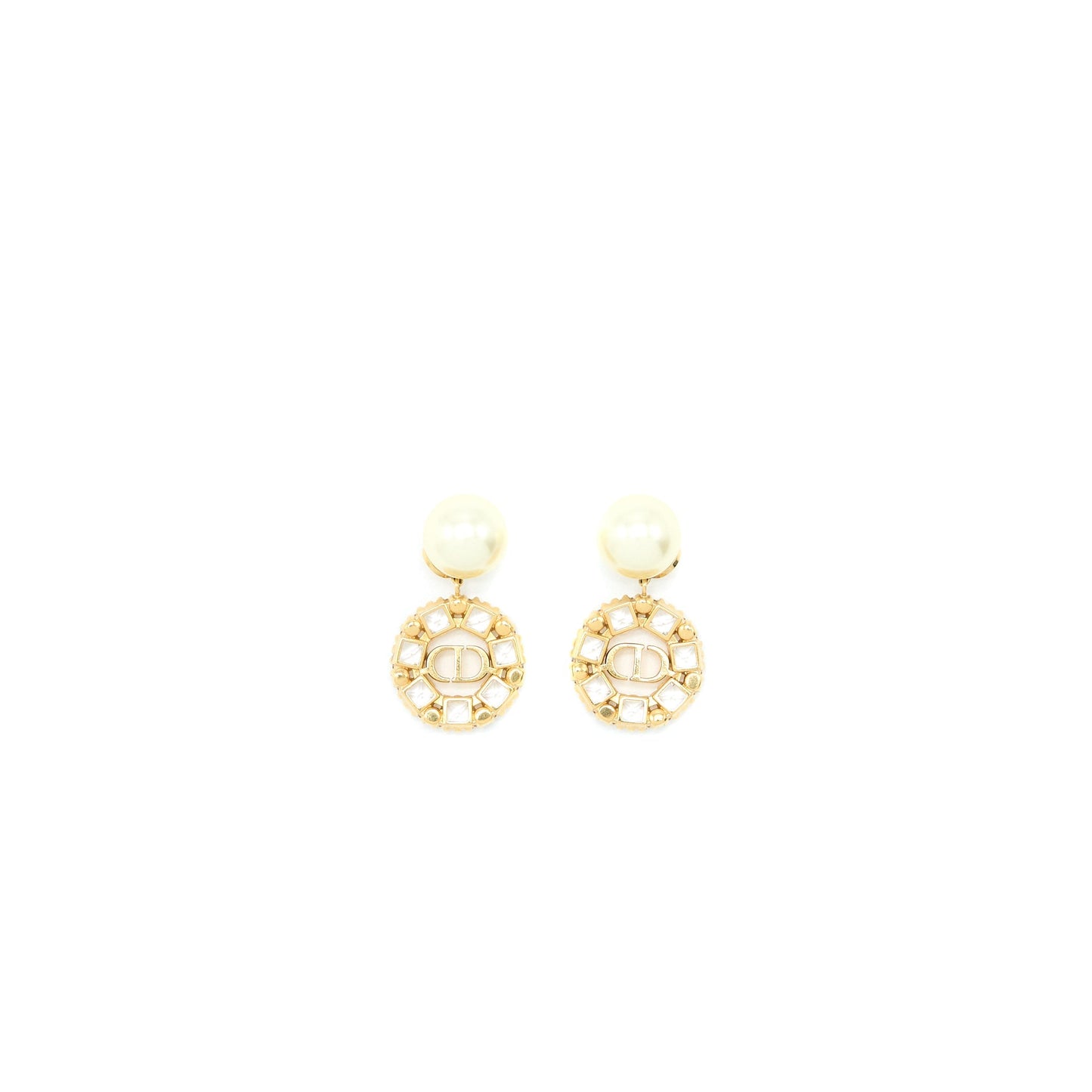 Dior Logo Dropped Earring Pearl/Crystal Gold Tone