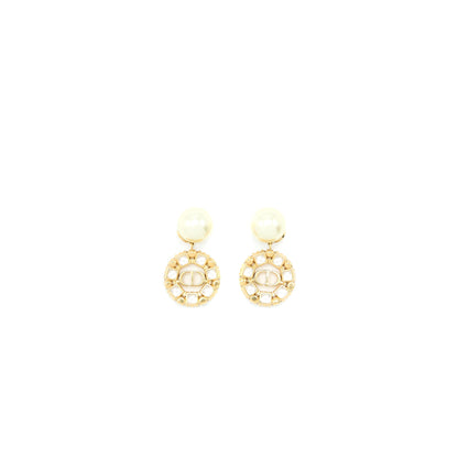 Dior Logo Dropped Earring Pearl/Crystal Gold Tone