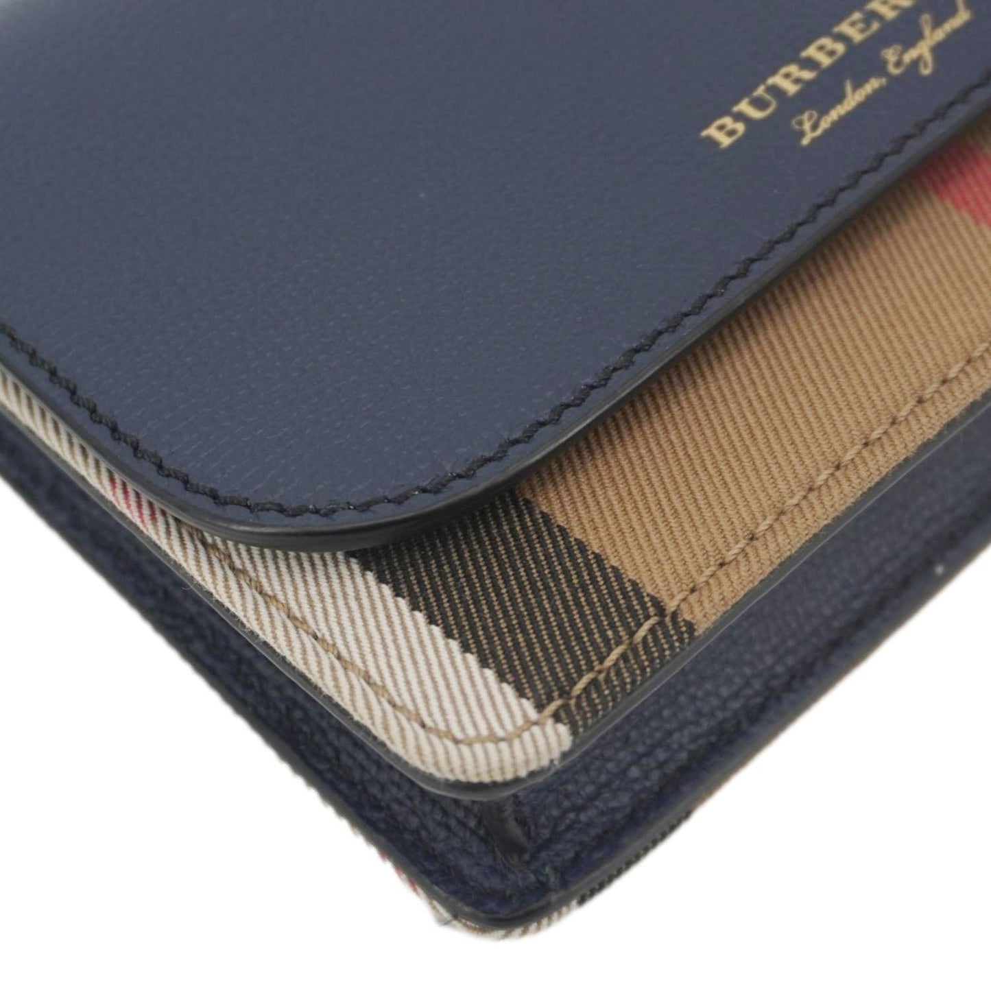 BURBERRY Hampshire Small House Check Crossbody Bag Navy Blue