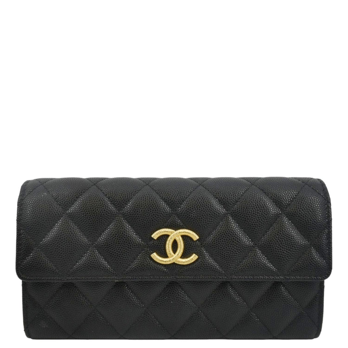 CHANEL Long Flap Quilted Caviar Wallet Black