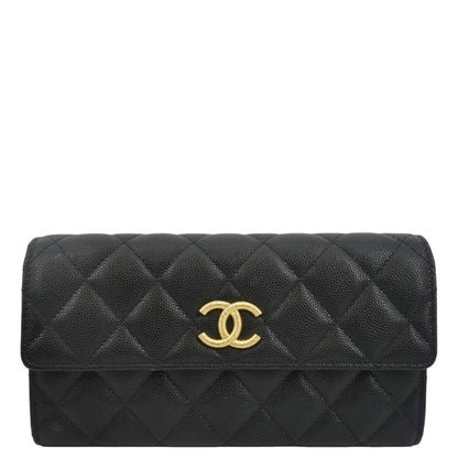 CHANEL Long Flap Quilted Caviar Wallet Black
