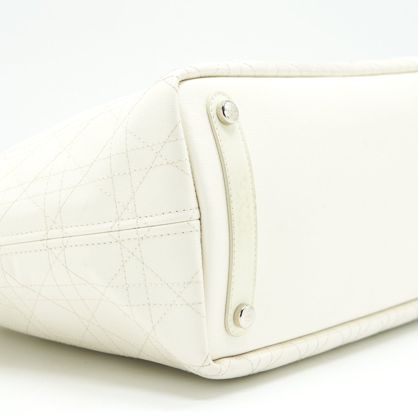 Christian Dior Canvas and Leather Tote Bag in Creamy White