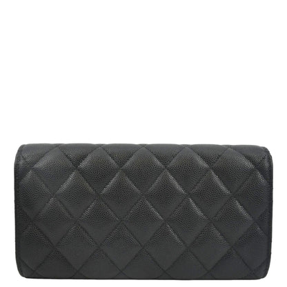 CHANEL Long Flap Quilted Caviar Wallet Black