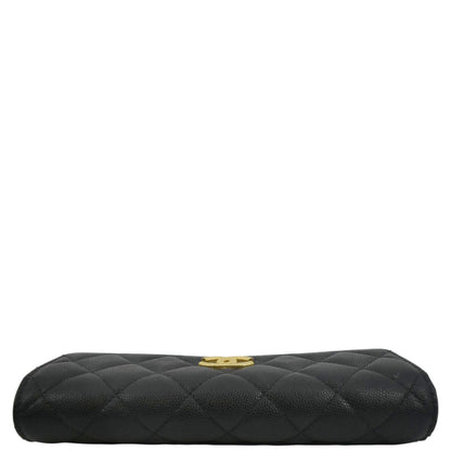CHANEL Long Flap Quilted Caviar Wallet Black