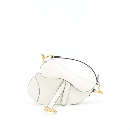 CHRISTIAN DIOR SMALL SADDLE BAG WHITE GHW