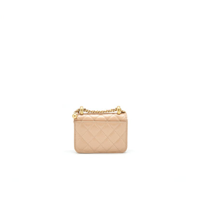 Chanel 21A Flap Coin Purse with Chain Beige GHW Calfskin