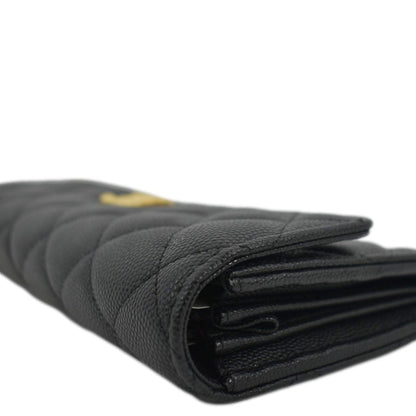CHANEL Long Flap Quilted Caviar Wallet Black