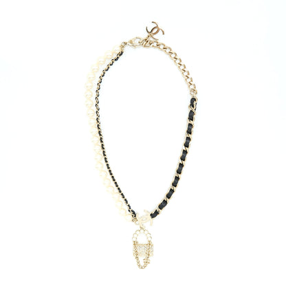 Chanel Pearl And Bag Charm Choker Light Gold Tone