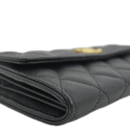 CHANEL Long Flap Quilted Caviar Wallet Black