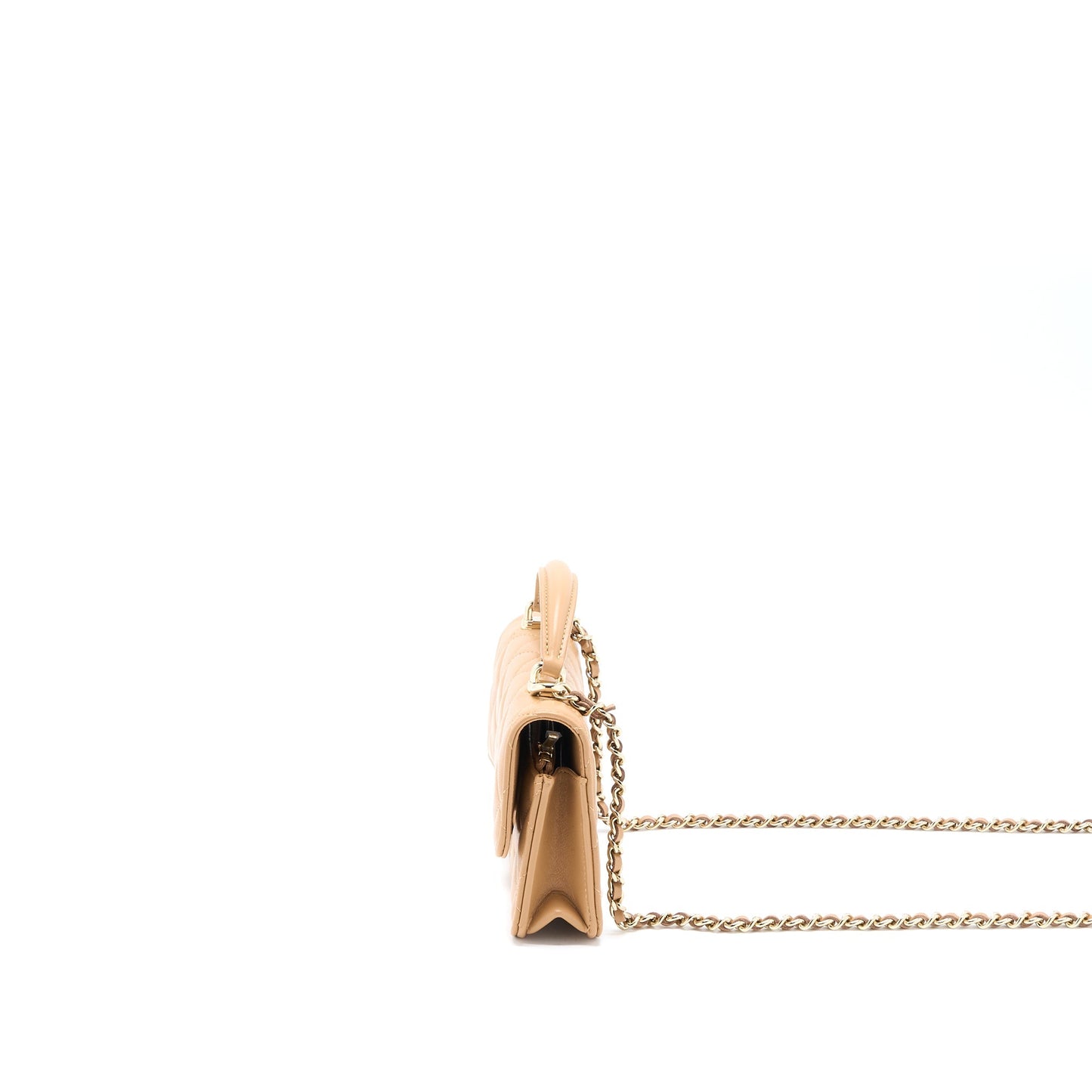Chanel Top Handle Mini Flap Bag with Chain Lambskin Caramel LGHW (Microchip)