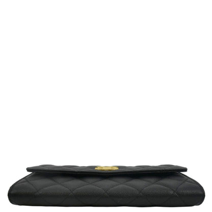 CHANEL Long Flap Quilted Caviar Wallet Black