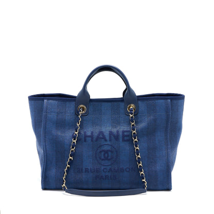 Chanel Deauville Tote Bag Canvas Dark Blue LGHW