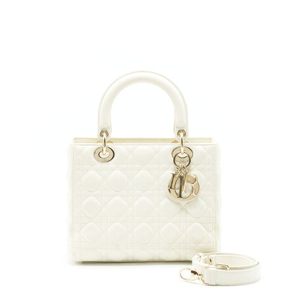 Dior Medium Lady Dior Purse Lambskin White