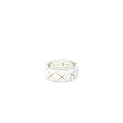 Chanel Size 49 Coco Crush Ring Quilted Motif Small Version 18k White Gold With Diamonds