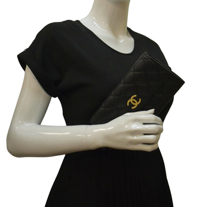 CHANEL Long Flap Quilted Caviar Wallet Black