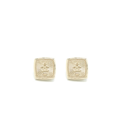 Chanel Cube CC Earrings Light Gold Tone