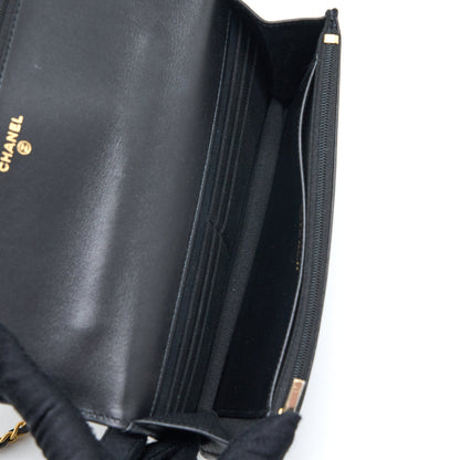 Chanel Detailed Top Handle Wallet on Chain Lambskin Black Brushed GHW (Microchip)
