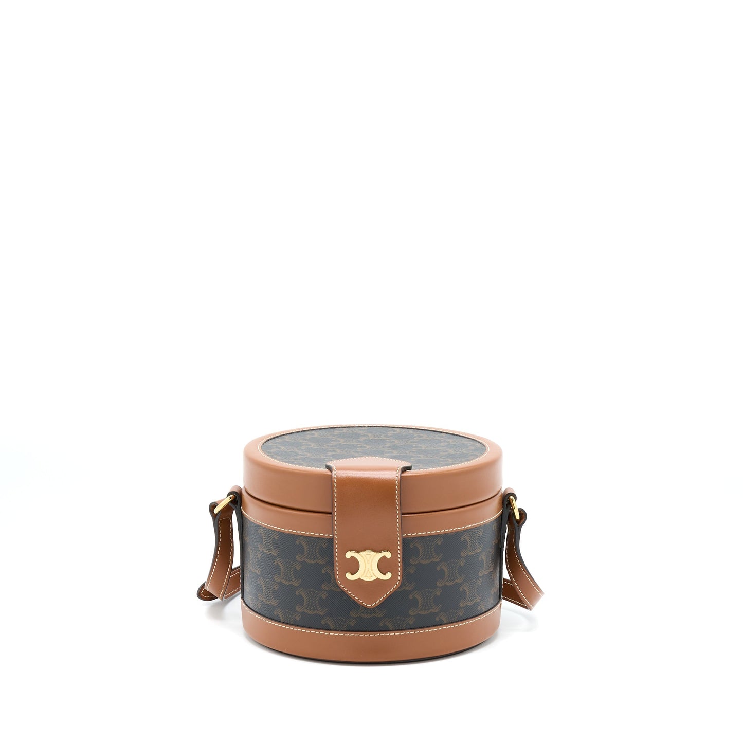 Celine Medium Tambour Purse Triomphe Canvas and Calfskin Tan