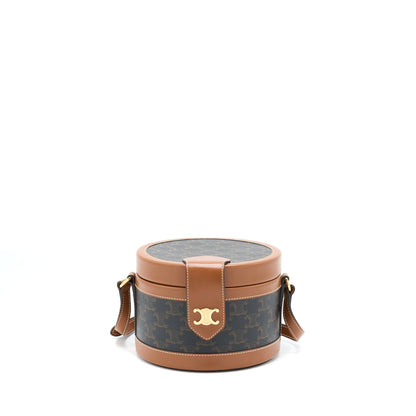 Celine Medium Tambour Purse Triomphe Canvas and Calfskin Tan