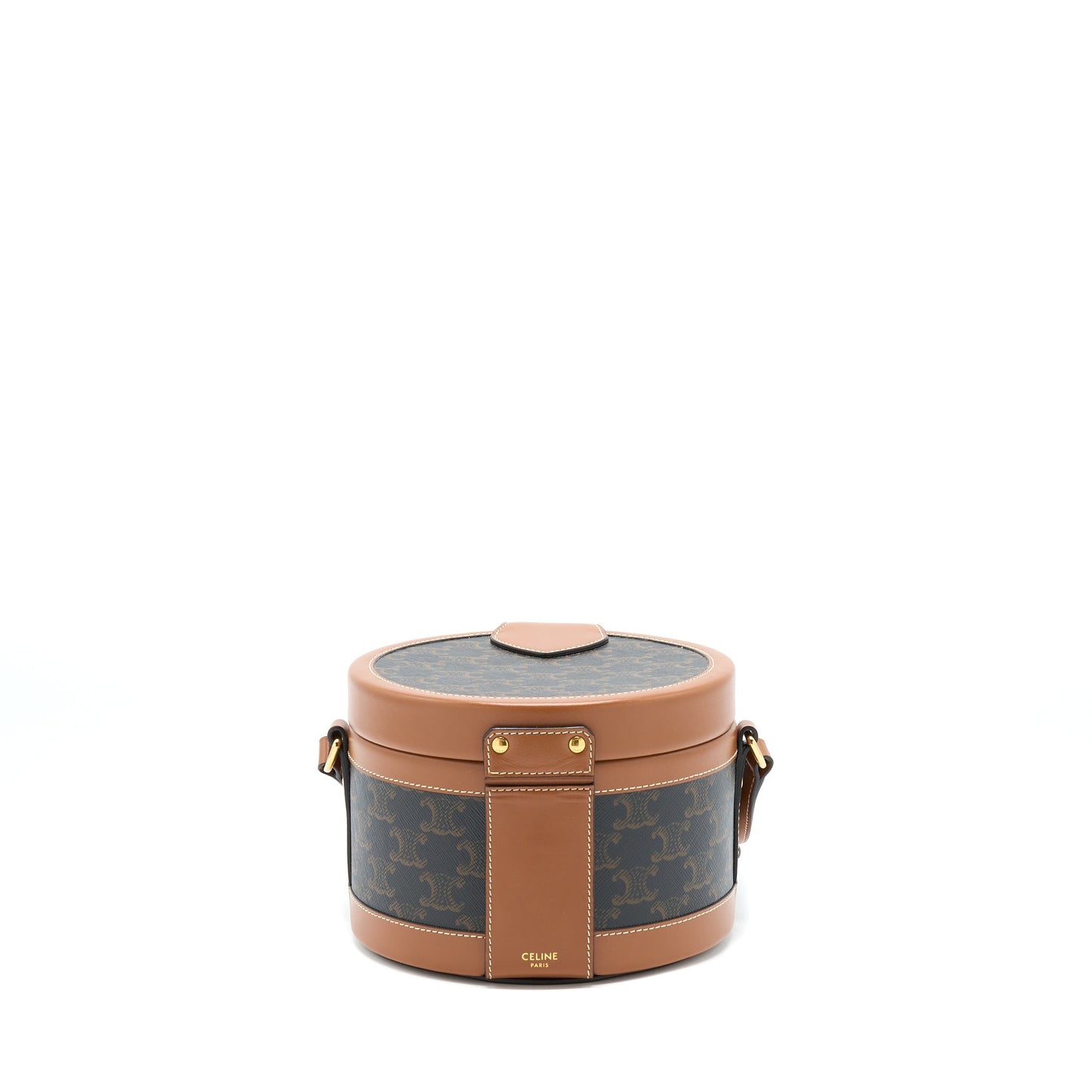 Celine Medium Tambour Purse Triomphe Canvas and Calfskin Tan