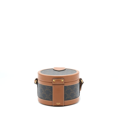 Celine Medium Tambour Purse Triomphe Canvas and Calfskin Tan