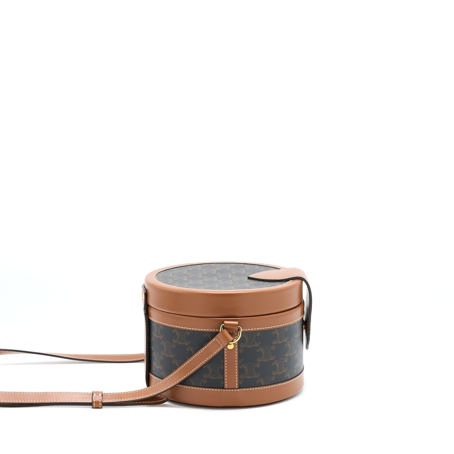 Celine Medium Tambour Purse Triomphe Canvas and Calfskin Tan