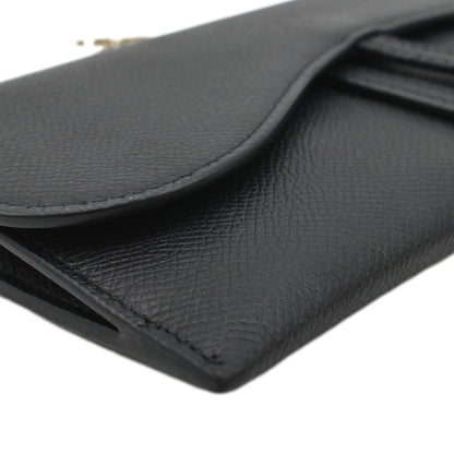 CHRISTIAN DIOR Long Saddle Leather Crossbody Chain Wallet Black