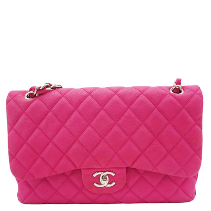 CHANEL Jumbo Classic Double Flap Quilted Caviar Leather Shoulder Bag Pink