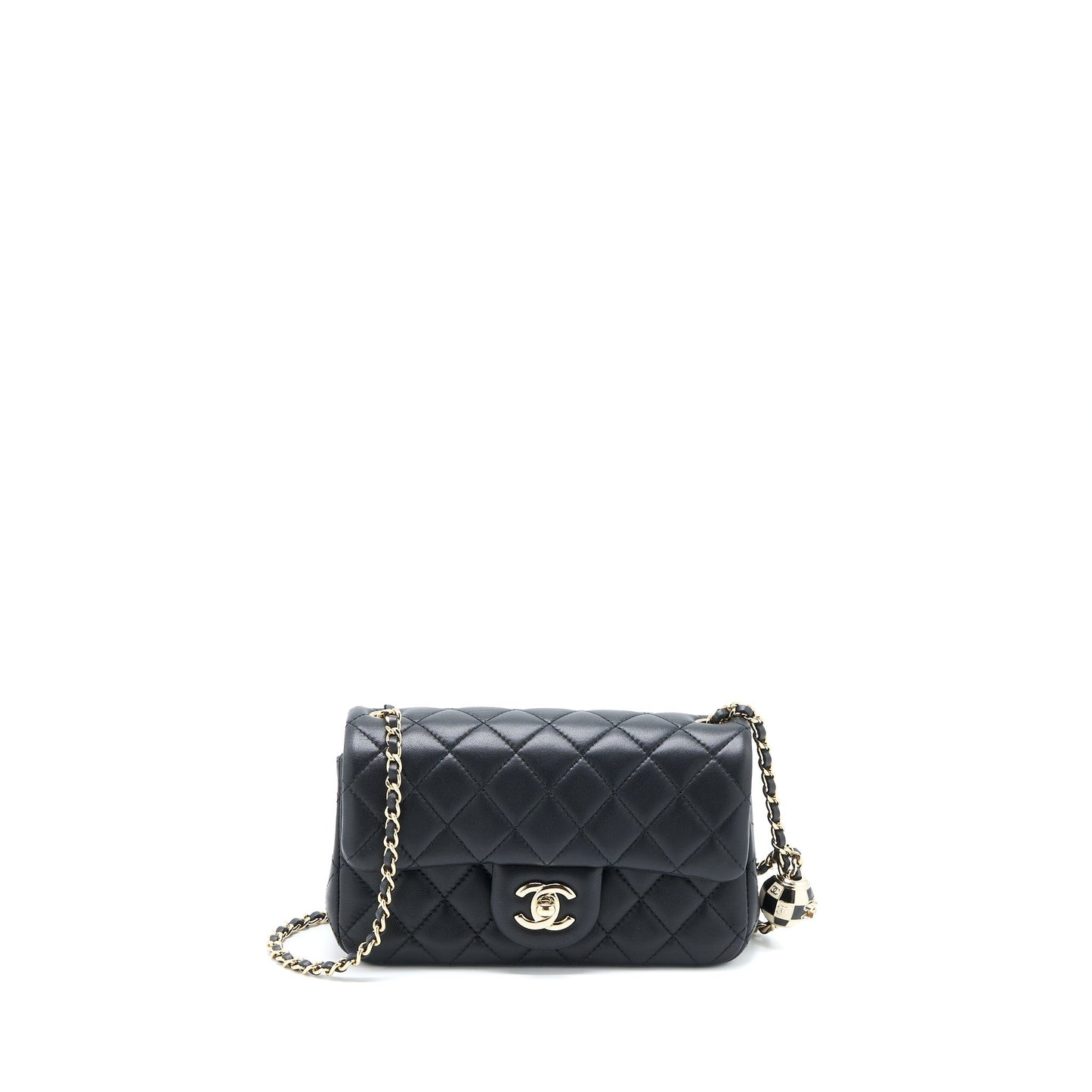 Chanel 23C Pearl Crush Mini Rectangular Flap Bag Lambskin Black LGHW (Microchip)