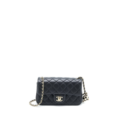 Chanel 23C Pearl Crush Mini Rectangular Flap Bag Lambskin Black LGHW (Microchip)