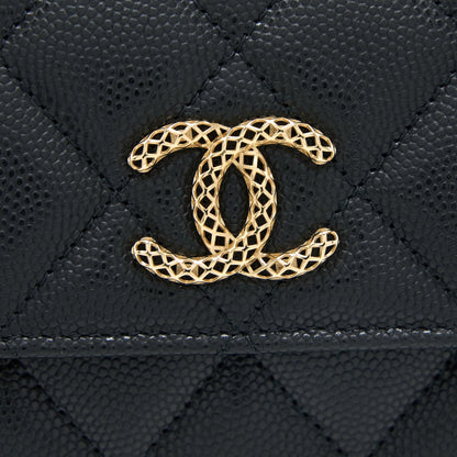 Chanel 23P Detail Logo Flap Card Holder Caviar Black LGHW (Microchip)