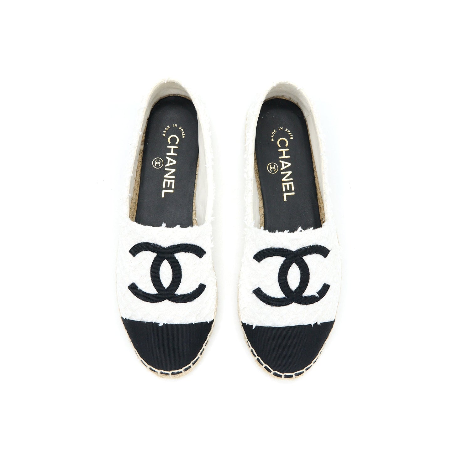 Chanel Size 37 Espadrilles Cotton/Tweed White/Black