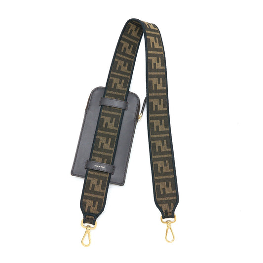 Fendi Purse Strap with Phone Pouch Jacquard Canvas Brown