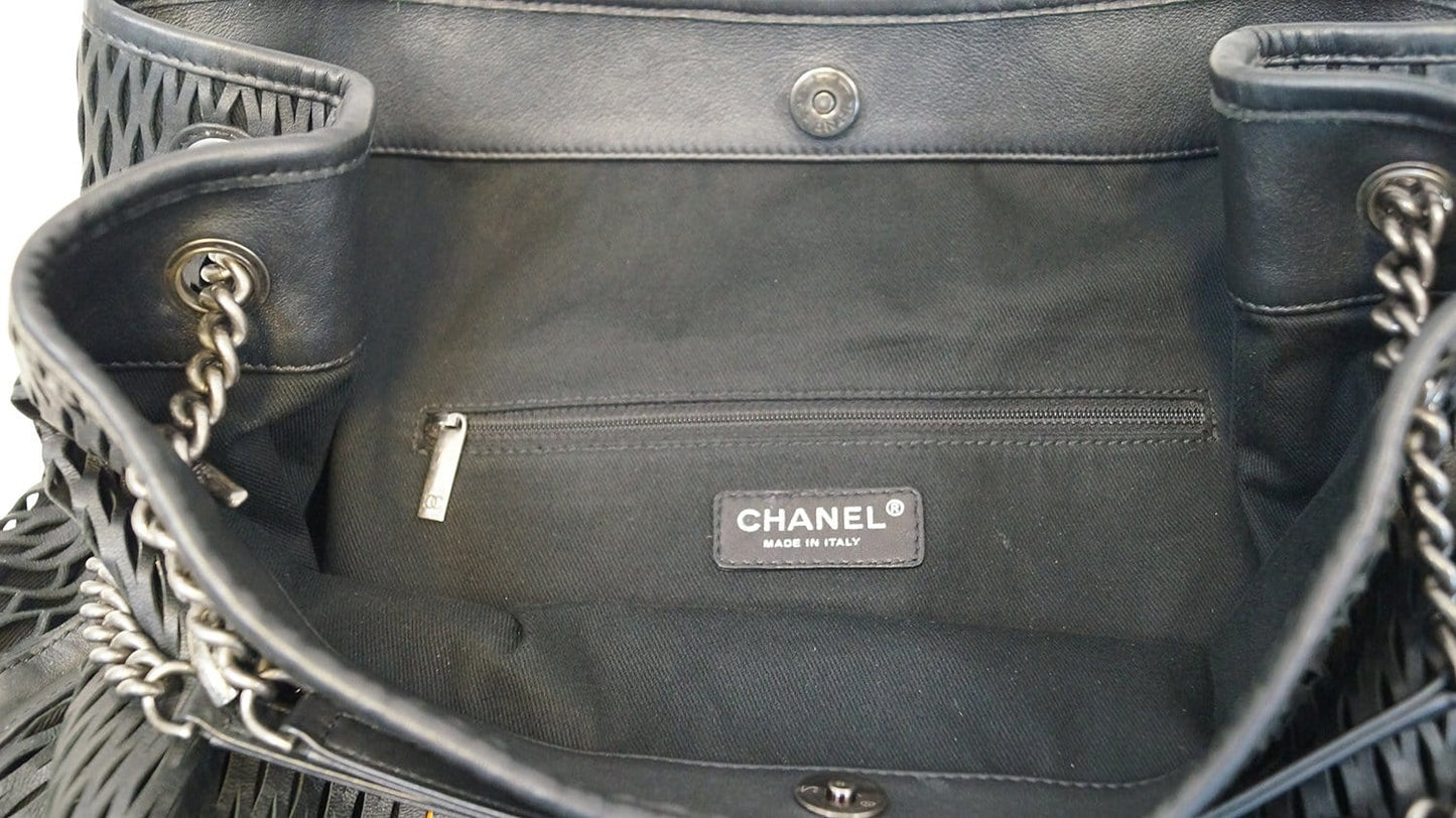 CHANEL Calfskin Laser Cut Perforated CC Tote Black