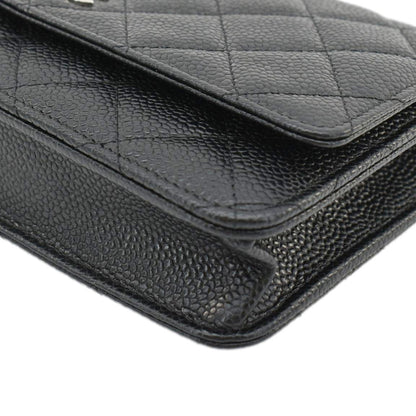 CHANEL Wallet On Chain Quilted Caviar Leather Crossbody Bag Black