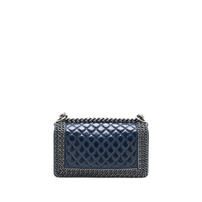 Chanel Medium Boy Bag Limited Edition with Chain Edge Aged Calfskin Navy Ruthenium Hardware