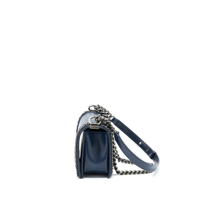 Chanel Medium Boy Bag Limited Edition with Chain Edge Aged Calfskin Navy Ruthenium Hardware