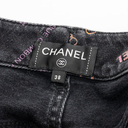 Chanel size 38 22P Letter logo print straight jeans black/Multicolour