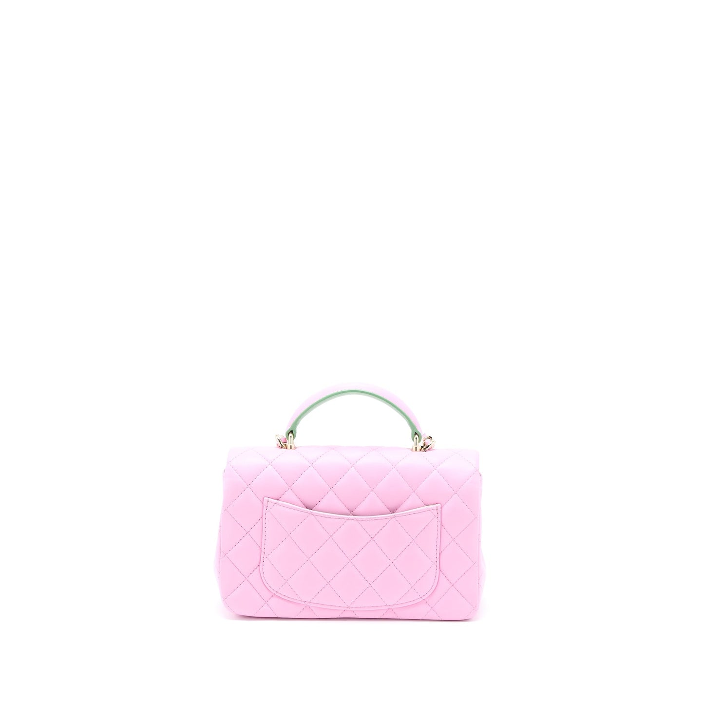 Chanel Top Handle Mini Rectangular Lambskin Pink/Light Green LGHW (Microchip)