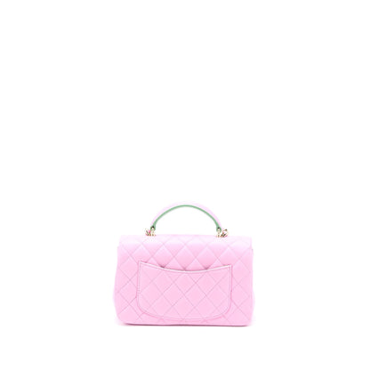 Chanel Top Handle Mini Rectangular Lambskin Pink/Light Green LGHW (Microchip)